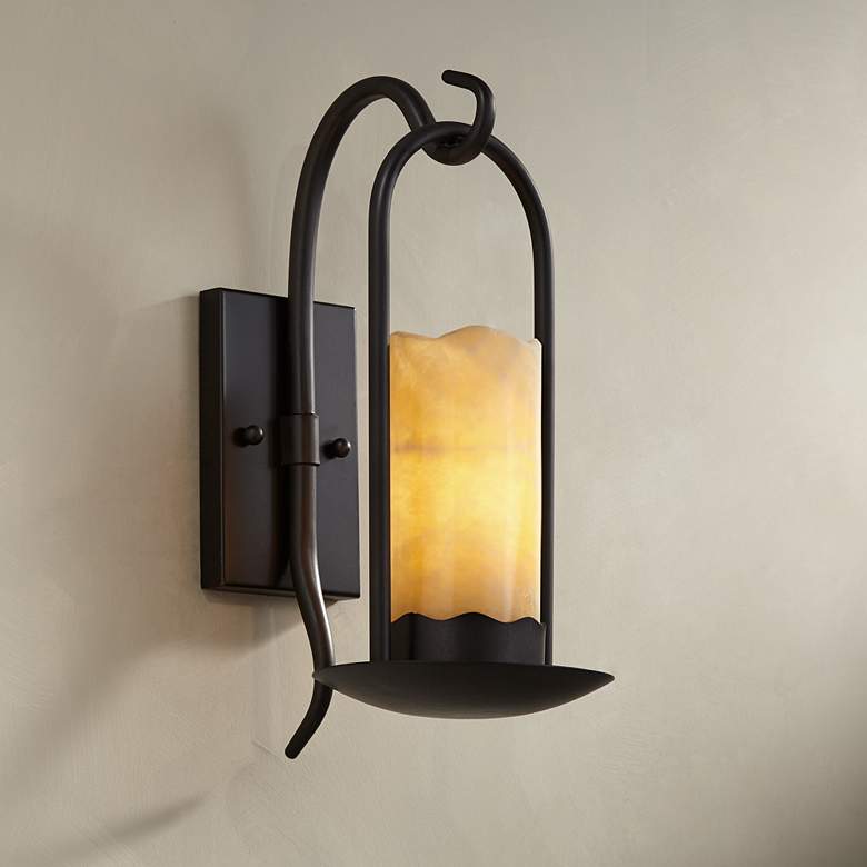 Image 1 Franklin Iron Works Rustic Onyx 14 1/2" Faux Candle Light Wall Sconce