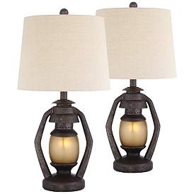 Image2 of Franklin Iron Works Rustic Western Miner Night Light Table Lamps Set of 2
