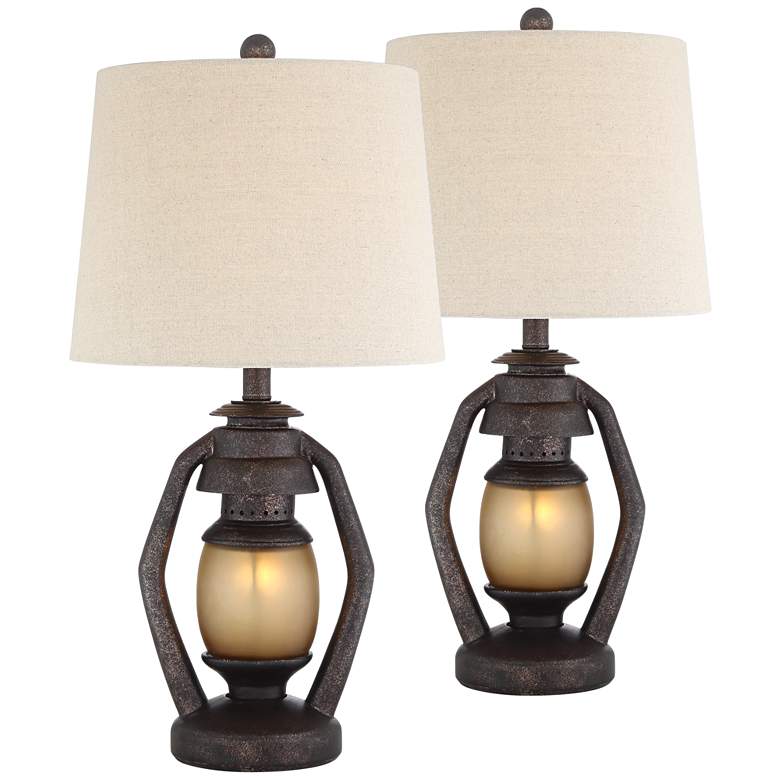 Image 2 Franklin Iron Works Rustic Western Miner Night Light Table Lamps Set of 2