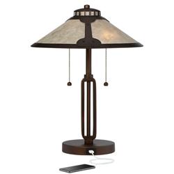 Franklin Iron Works Samuel 20&quot; Mica and Bronze Pull Chain USB Lamp