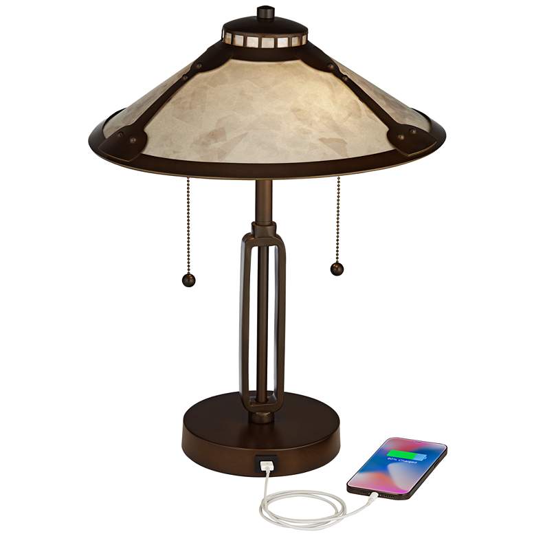 Image 4 Franklin Iron Works Samuel 20" Mica and Bronze Pull Chain USB Lamp more views
