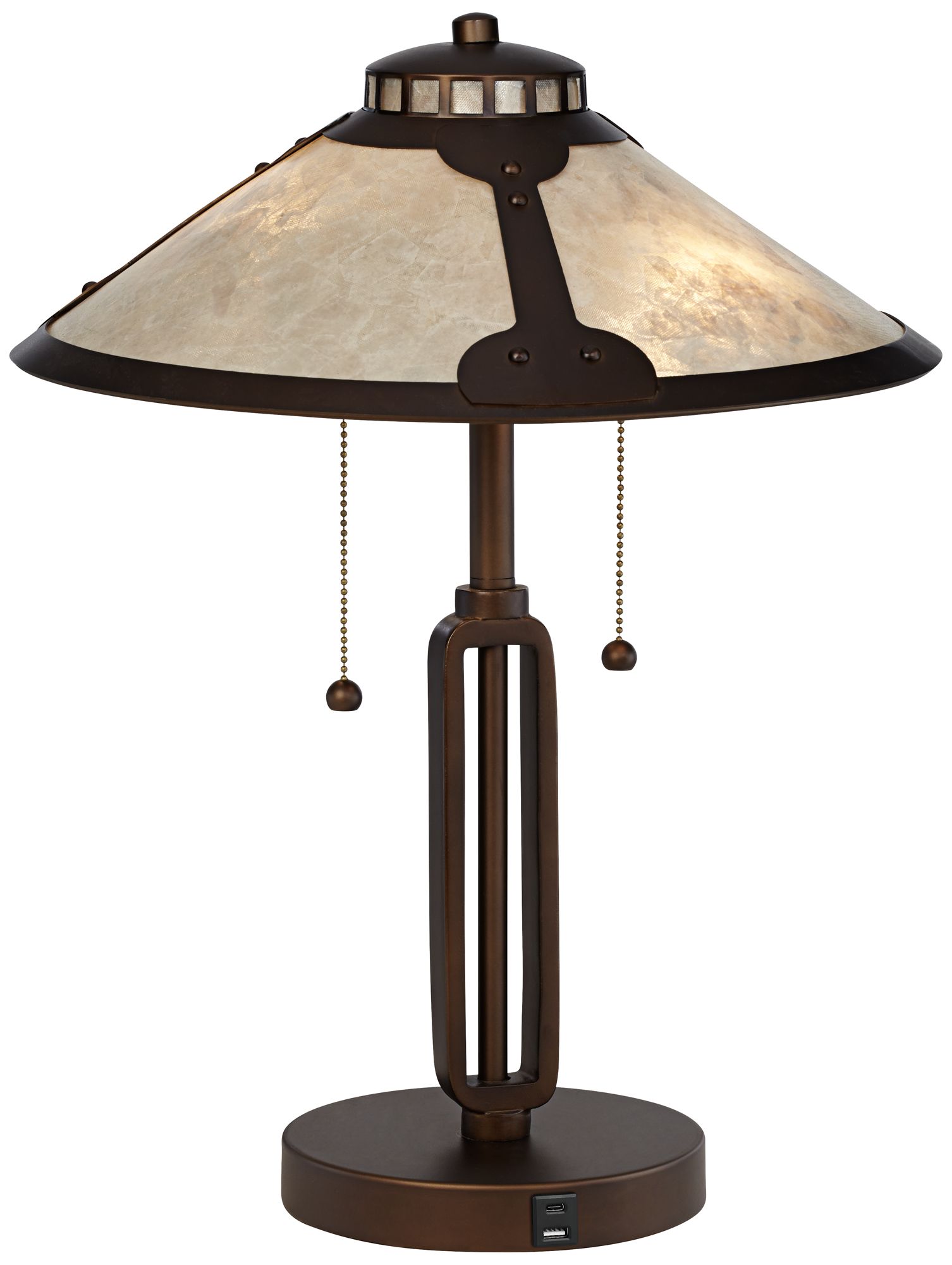 Franklin Iron Works Samuel 20" Mica and Bronze Pull Chain USB Lamp in scene