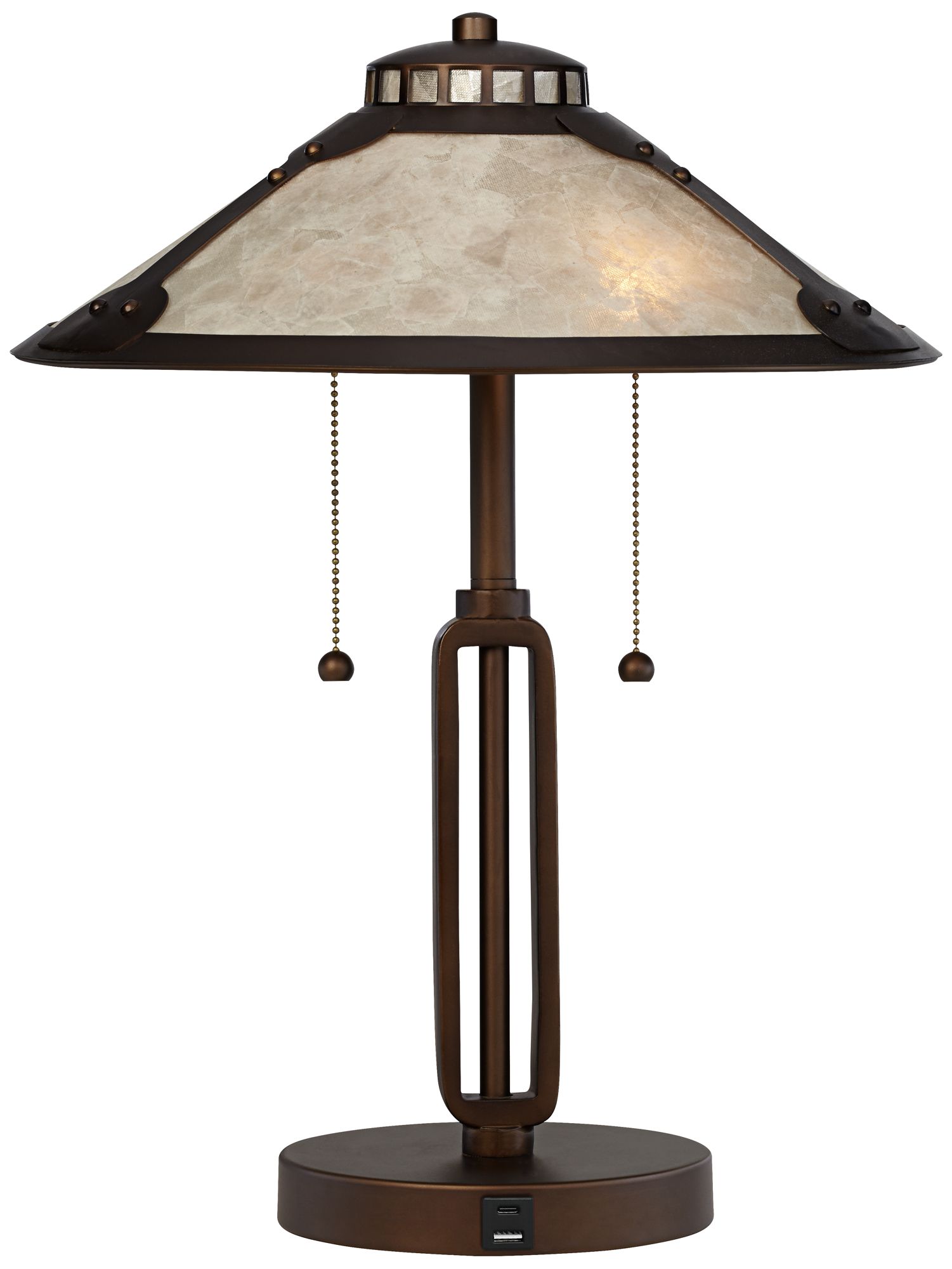 Franklin Iron Works Samuel 20" Mica and Bronze Pull Chain USB Lamp in scene