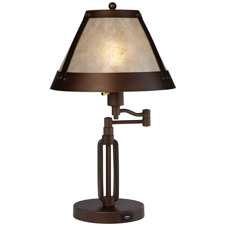 Image 3 Franklin Iron Works Samuel 21 1/4" Mica Shade USB Swing Arm Desk Lamp