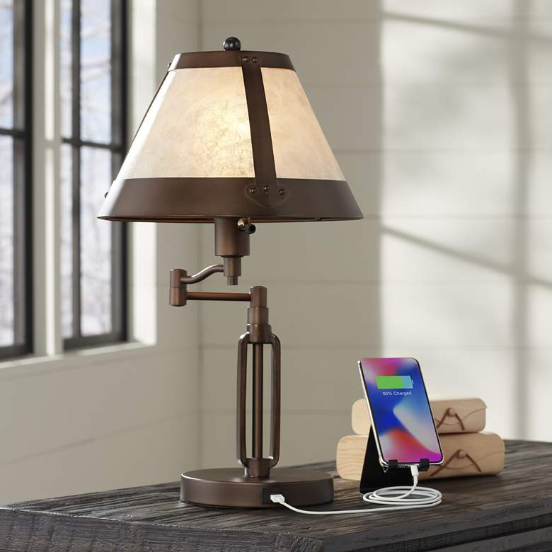 Image 2 Franklin Iron Works Samuel 21 1/4" Mica Shade USB Swing Arm Desk Lamp