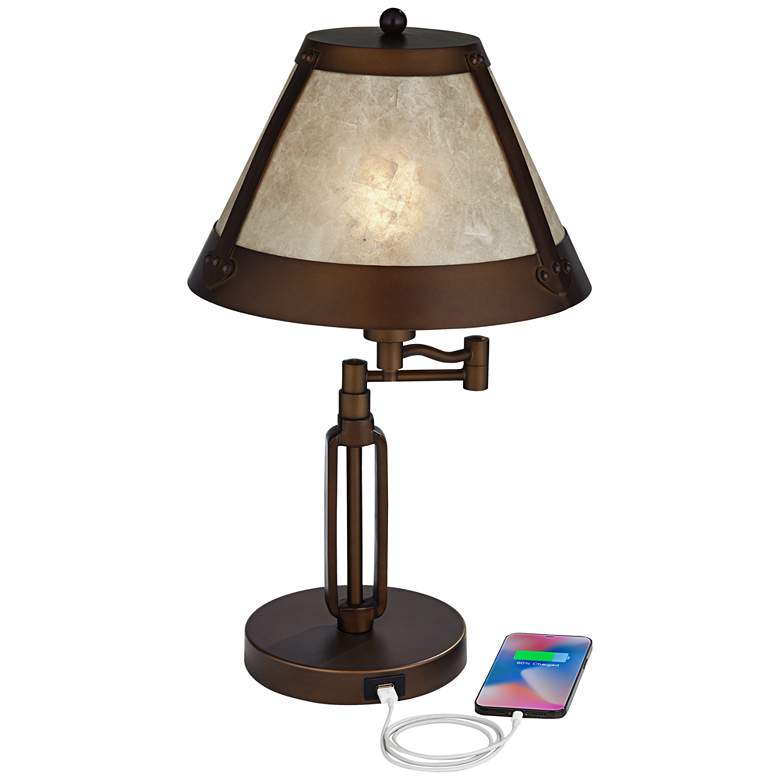 Image 3 Franklin Iron Works Samuel 21 1/4 inch Mica Shade USB Swing Arm Desk Lamp more views