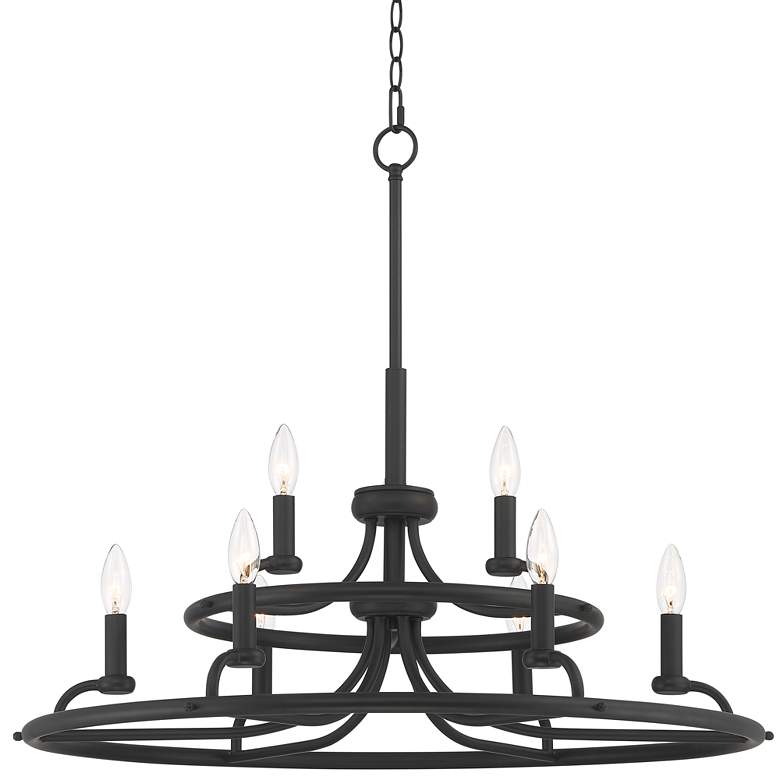 Image 2 Franklin Iron Works Shane 30 inch Black Two-Tier 9-Light Ring Chandelier