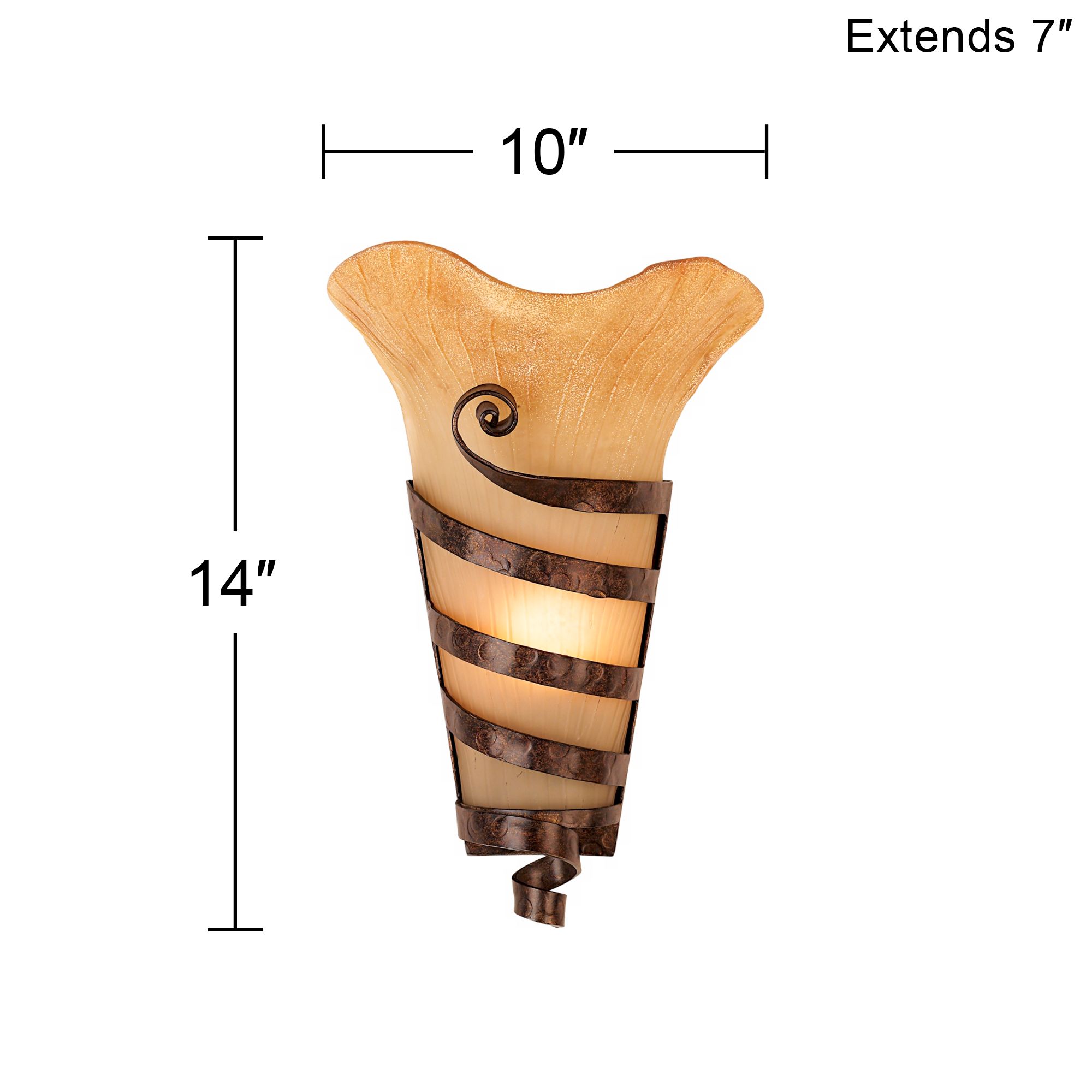 Franklin Iron Works Solara 14" Metal Scroll Scavo Glass Wall Sconce in scene