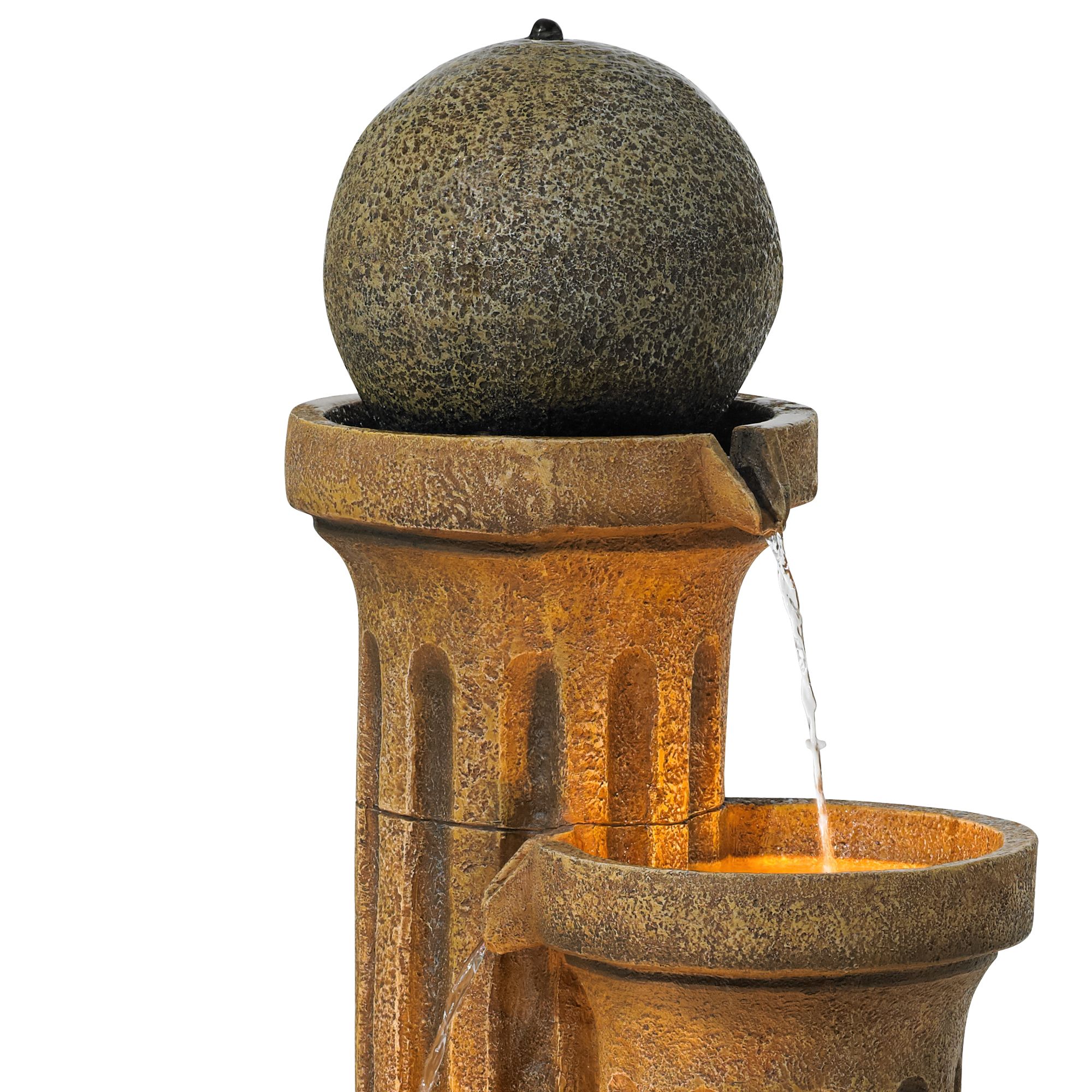 Image 4 Franklin Iron Works Sphere Jugs/Columns 50" Rustic Fountain with Light more views