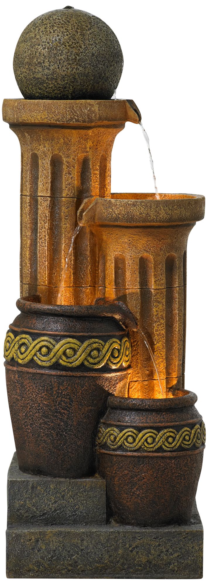 Image 5 Franklin Iron Works Sphere Jugs/Columns 50" Rustic Fountain with Light more views