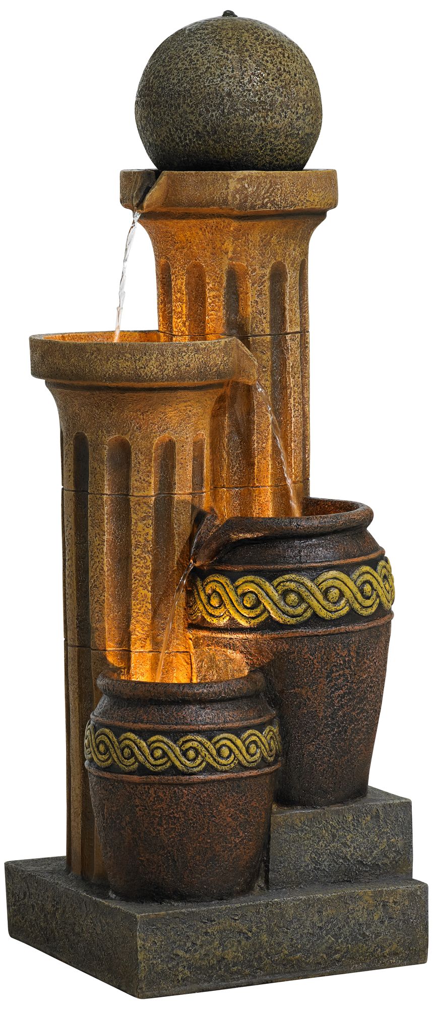 Image 6 Franklin Iron Works Sphere Jugs/Columns 50" Rustic Fountain with Light more views