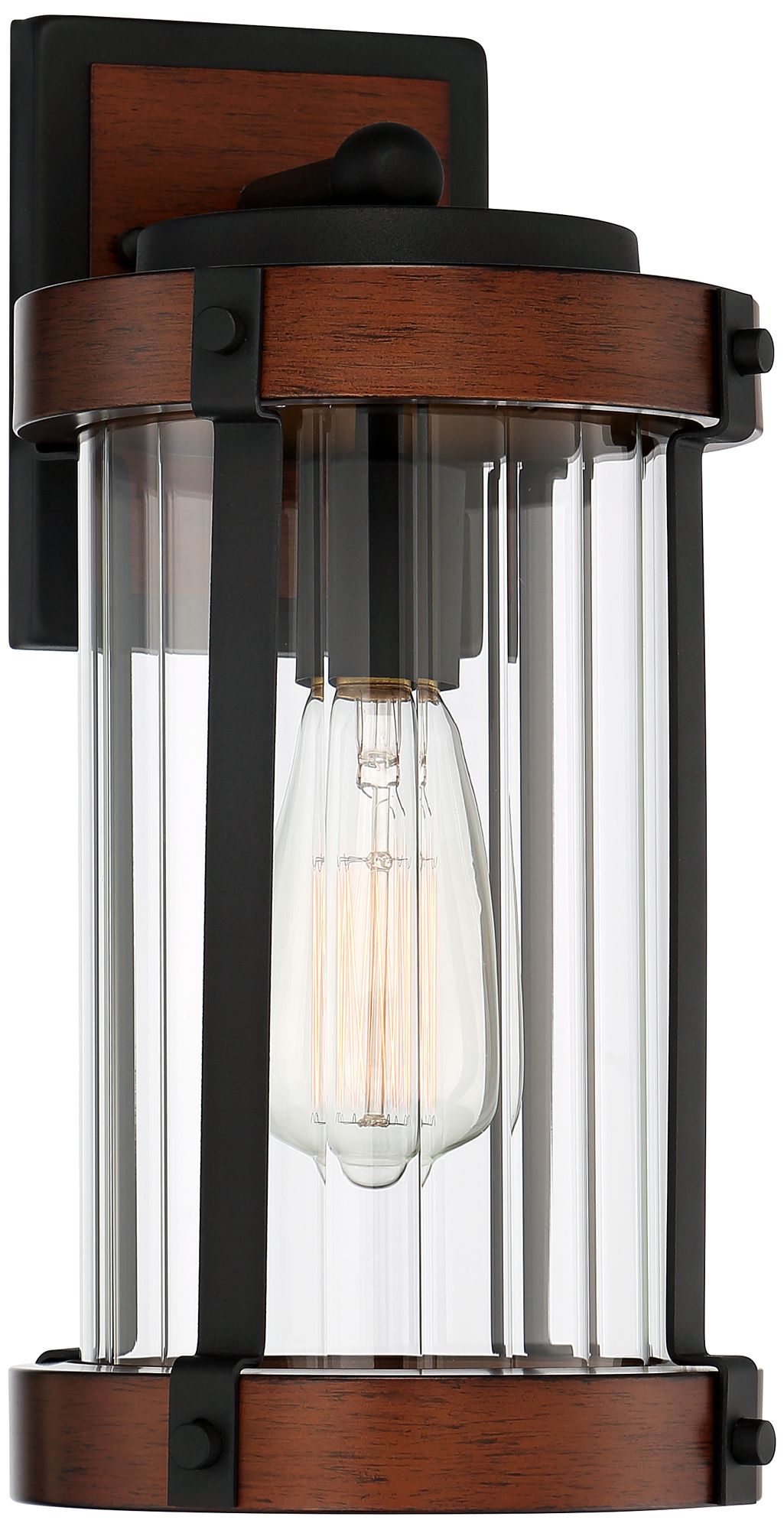 Image 2 Franklin Iron Works Stan 13 3/4" Black/Dark Wood Outdoor Wall Light