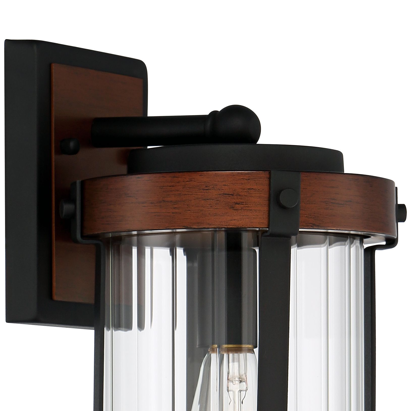 Image 3 Franklin Iron Works Stan 13 3/4" Black/Dark Wood Outdoor Wall Light more views