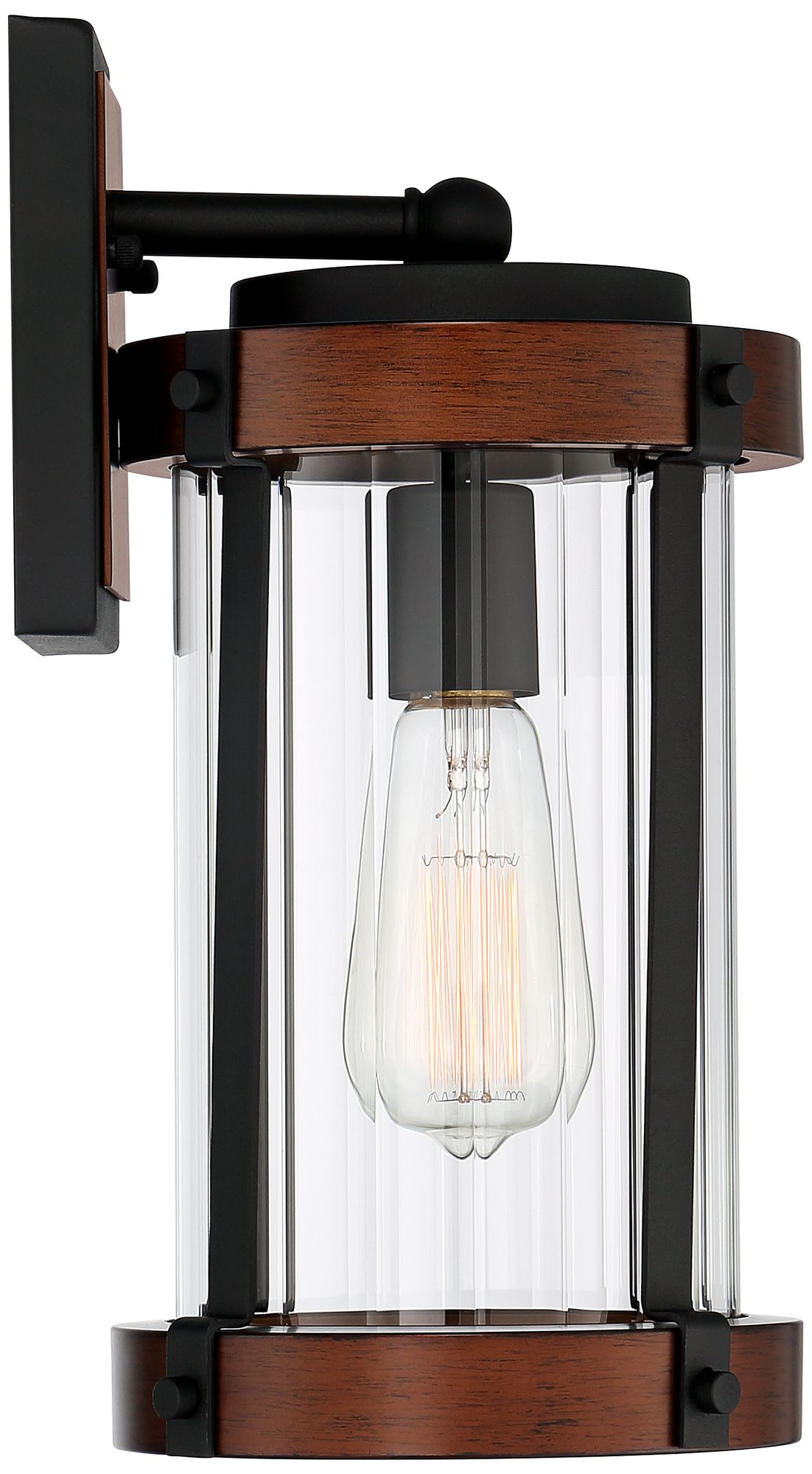 Image 6 Franklin Iron Works Stan 13 3/4" Black/Dark Wood Outdoor Wall Light more views