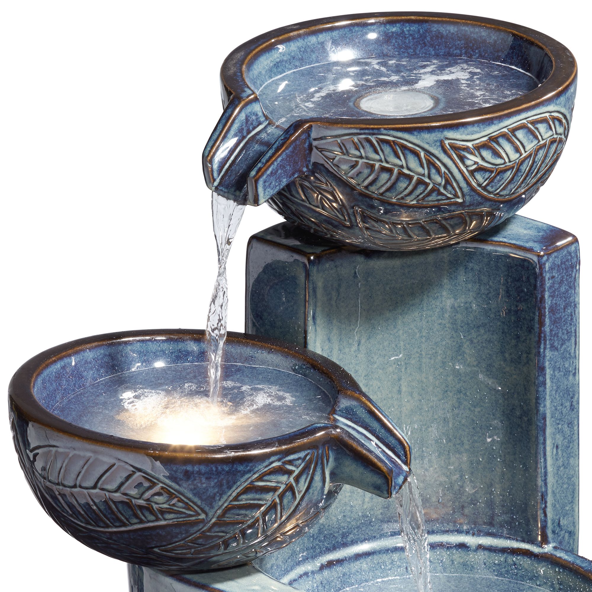 Image 3 Franklin Iron Works Summer Leaves 26" Ceramic Fountain with LED Lights more views