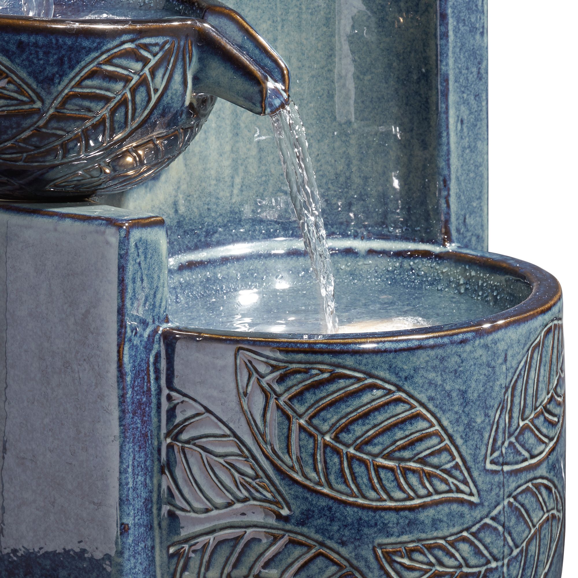 Image 4 Franklin Iron Works Summer Leaves 26" Ceramic Fountain with LED Lights more views