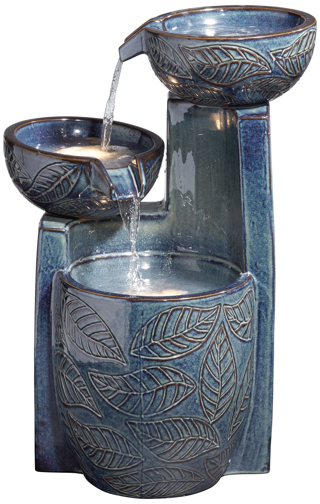 Image 5 Franklin Iron Works Summer Leaves 26" Ceramic Fountain with LED Lights more views