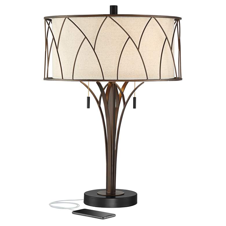 Image 2 Franklin Iron Works Sydney 26" Linen and Bronze USB Table Lamp