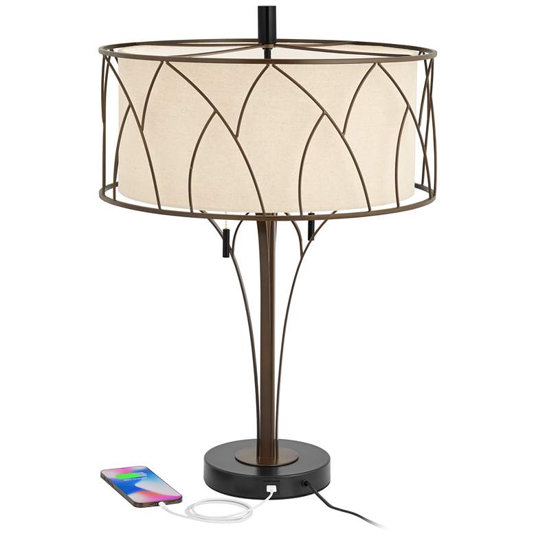 Image 3 Franklin Iron Works Sydney 26 inch Linen and Bronze USB Table Lamp more views