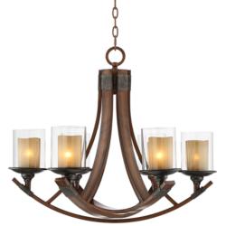 Franklin Iron Works Tafford 27 1/2&quot; Amber Glass 6-Light Chandelier