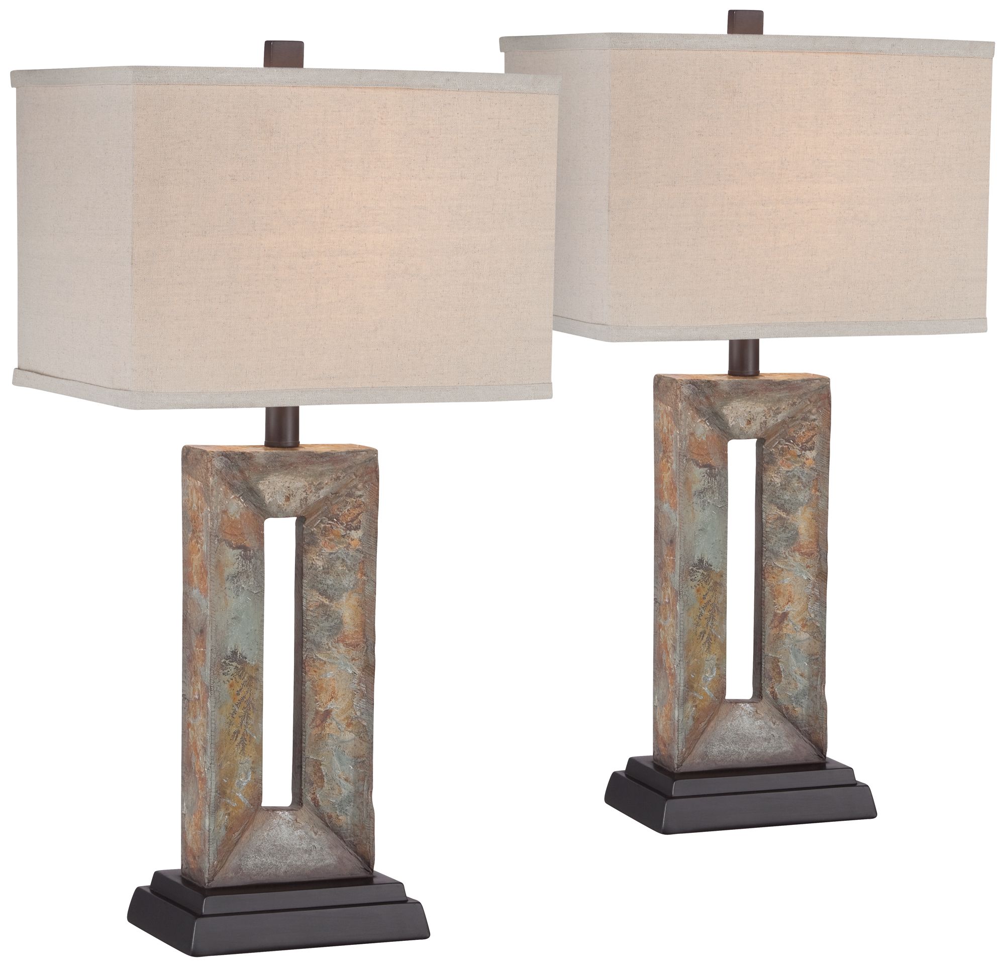Image 2 Franklin Iron Works Tahoe 26" Rectangle Faux Slate Table Lamp Set of 2