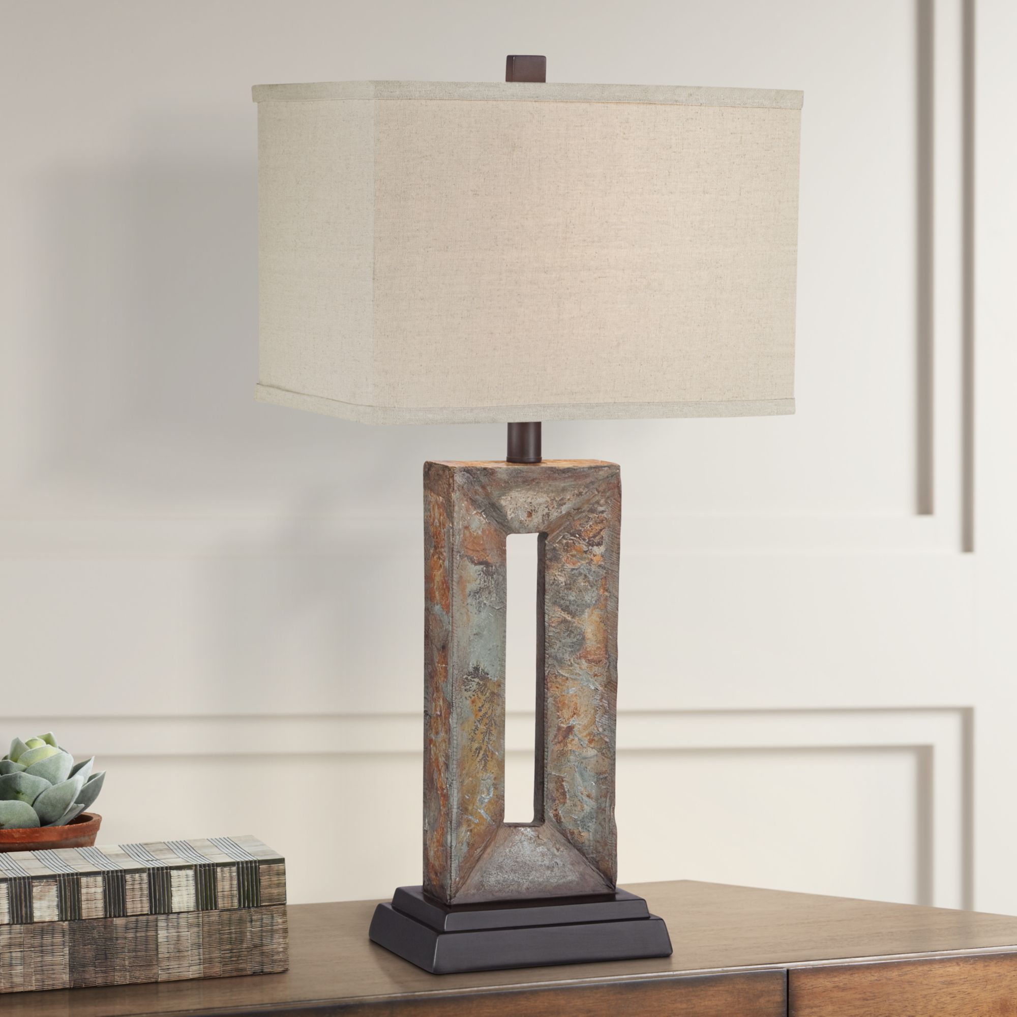 Image 7 Franklin Iron Works Tahoe 26" Rectangle Faux Slate Table Lamp Set of 2 more views