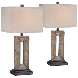 Image2 of Franklin Iron Works Tahoe 26" Rectangular Slate Table Lamps Set of 2