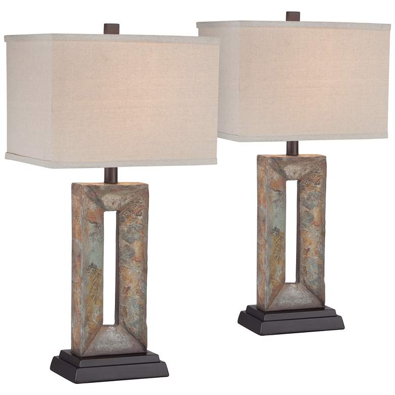Image 2 Franklin Iron Works Tahoe 26 inch Rectangular Slate Table Lamps Set of 2