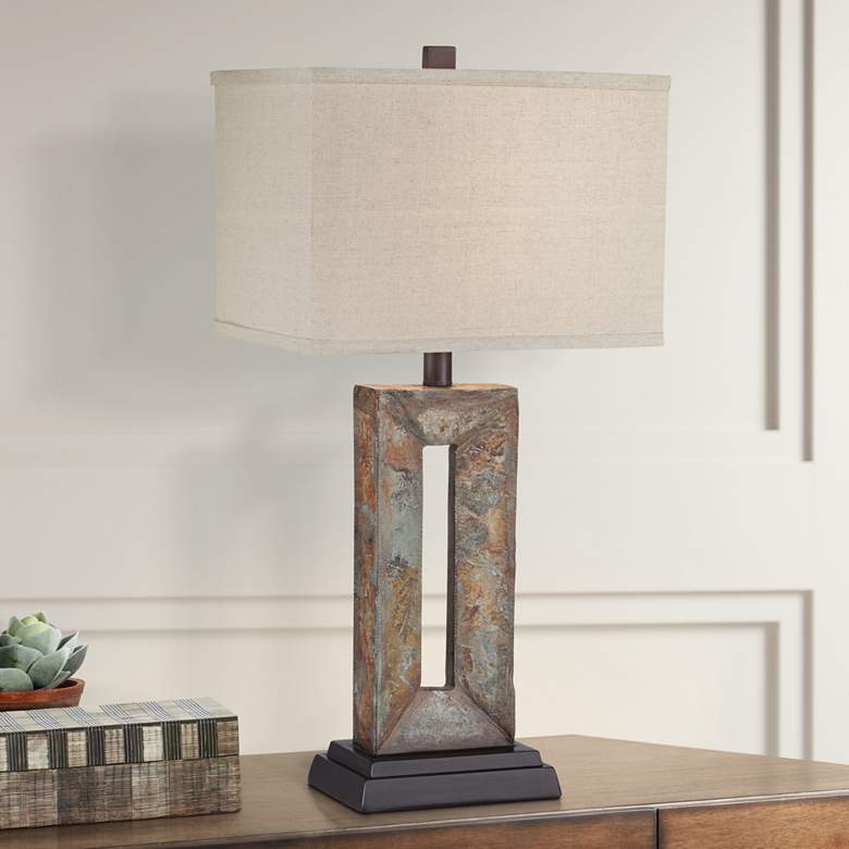 Image 7 Franklin Iron Works Tahoe 26" Rectangular Slate Table Lamps Set of 2 more views