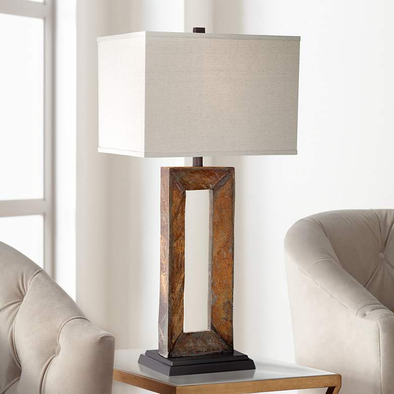 Image 1 Franklin Iron Works Tahoe 32 inch High Large Rectangular Slate Table Lamp