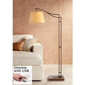 Image1 of Franklin Iron Works Tahoe 60" Bronze Arc Floor Lamp with USB Dimmer