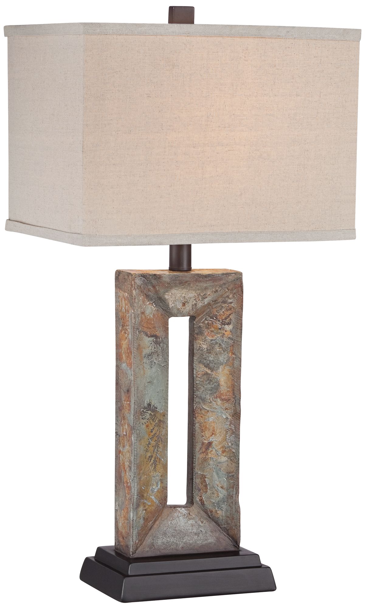 Franklin Iron Works Tahoe Rectangular Faux Slate Table Lamp with Dimmer