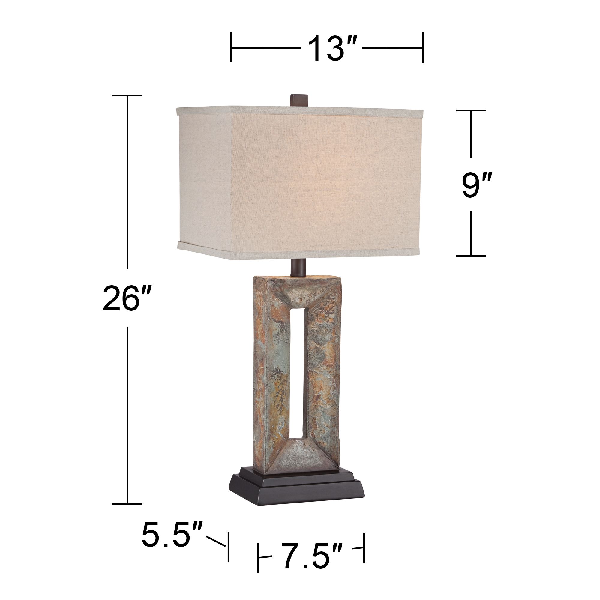 Franklin Iron Works Tahoe Rectangular Faux Slate Table Lamp with Dimmer