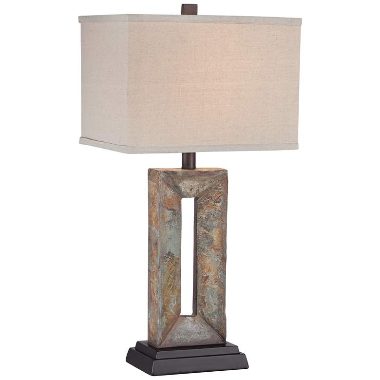 Image 2 Franklin Iron Works Tahoe Rectangular Slate Table Lamp with Dimmer