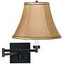 Franklin Iron Works Tan and Brown Trim Bell Shade Black Plug-In Swing Arm