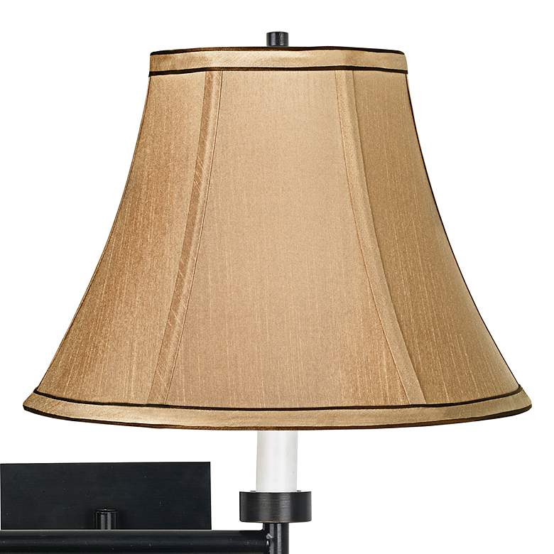 Image 2 Franklin Iron Works Tan and Brown Trim Bell Shade Black Plug-In Swing Arm more views