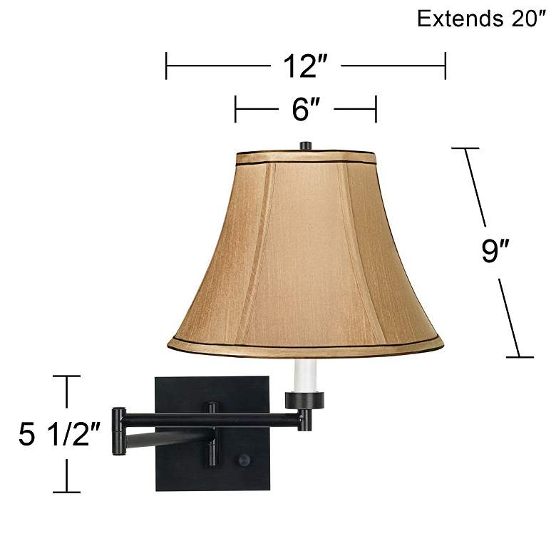 Image 4 Franklin Iron Works Tan and Brown Trim Bell Shade Black Plug-In Swing Arm more views