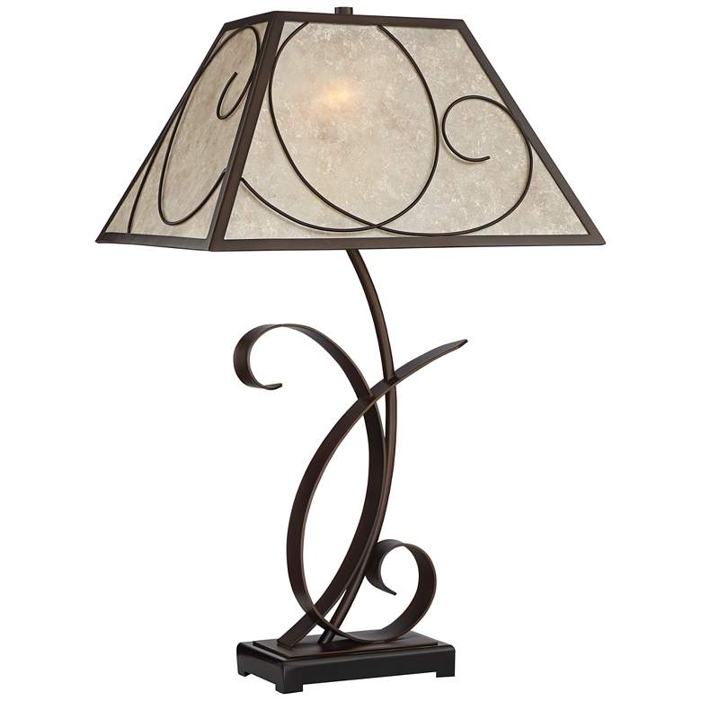 Image 2 Franklin Iron Works Teri 27 inch Bronze Scroll Mica Shade Table Lamp