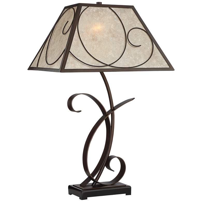 Image 2 Franklin Iron Works Teri 27" Bronze Scroll Mica Shade Table Lamp