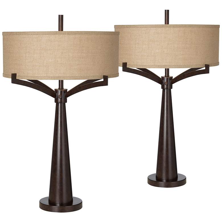 Image 3 Franklin Iron Works Tremont 31 1/2 inch Bronze Iron Table Lamps Set of 2