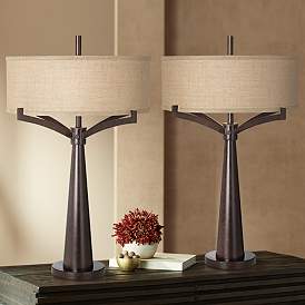 Image2 of Franklin Iron Works Tremont 31 1/2" Bronze Iron Table Lamps Set of 2