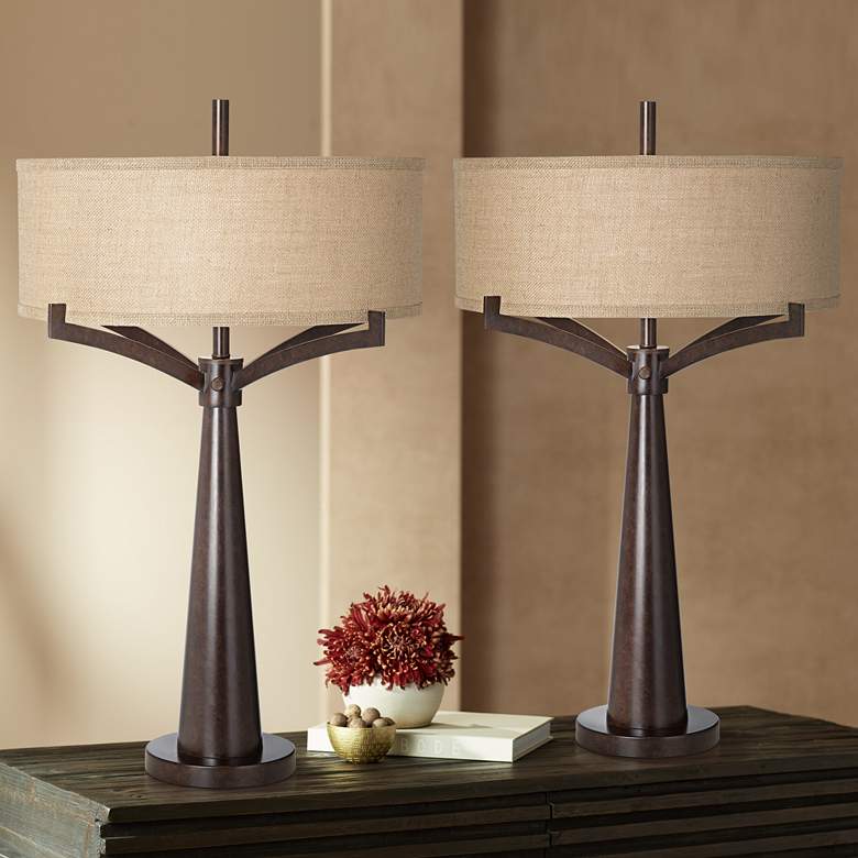 Image 2 Franklin Iron Works Tremont 31 1/2" Bronze Iron Table Lamps Set of 2