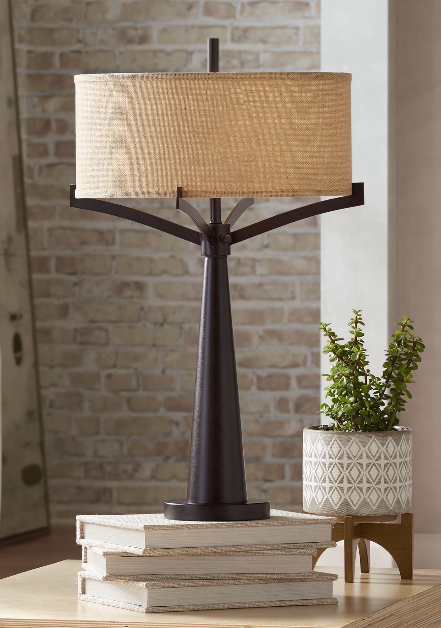 Franklin Iron Works Tremont 31 1/2" Bronze Iron Table Lamps Set of 2 in scene