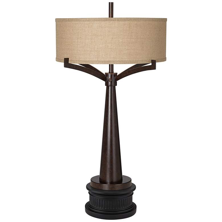 Image 1 Franklin Iron Works Tremont 35 3/4 inch Bronze Table Lamp with Round Riser
