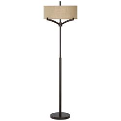 Franklin Iron Works Tremont 62&quot; 2-Light Floor Lamp with Burlap Shade