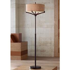 Image2 of Franklin Iron Works Tremont 62" 2-Light Floor Lamp with Burlap Shade