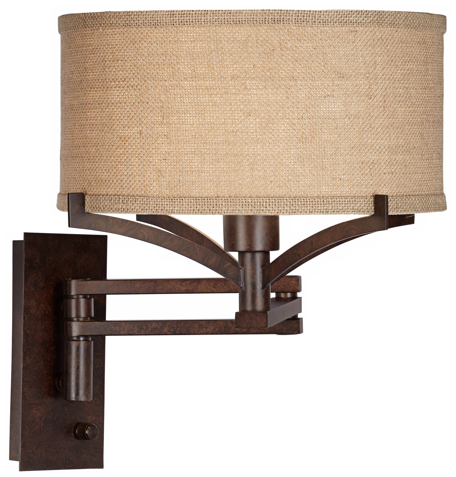Image 6 Franklin Iron Works Tremont Bronze and Burlap Plug-In Swing Arm Wall Lamp more views