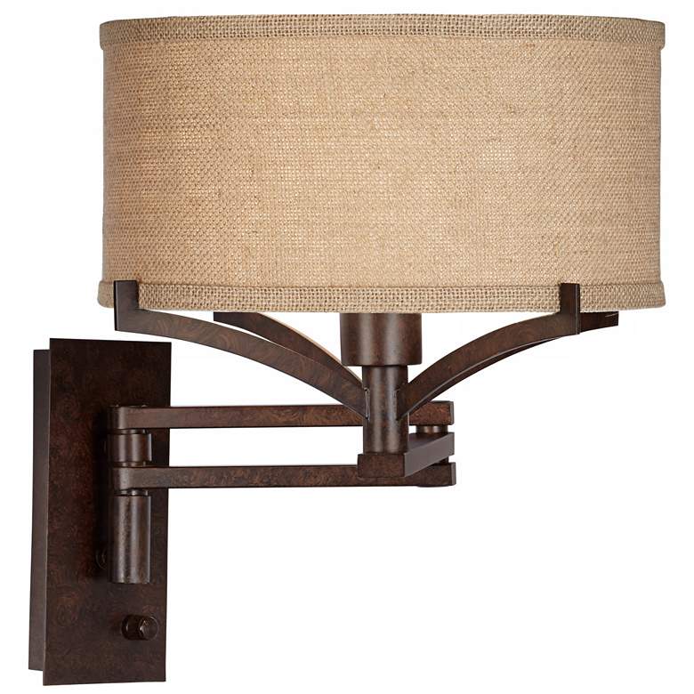 Image 6 Franklin Iron Works Tremont Bronze and Burlap Plug-In Swing Arm Wall Lamp more views