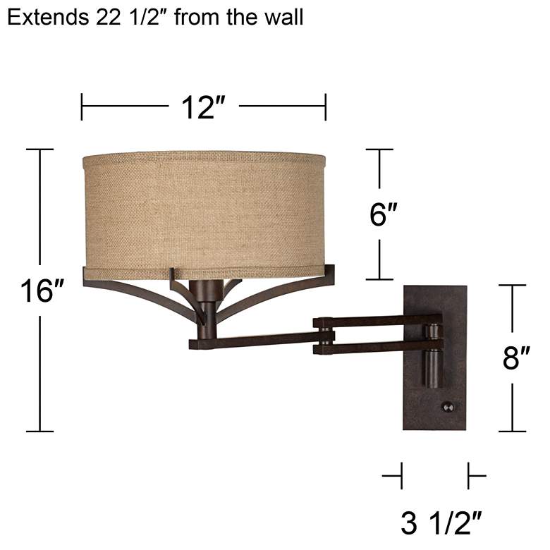 Image 7 Franklin Iron Works Tremont Bronze and Burlap Plug-In Swing Arm Wall Lamp more views