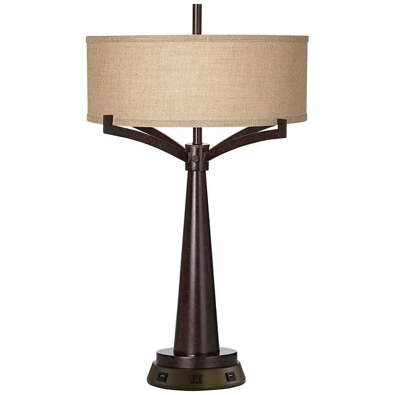 Image 2 Franklin Iron Works Tremont Bronze Iron Table Lamp with Workstation Base